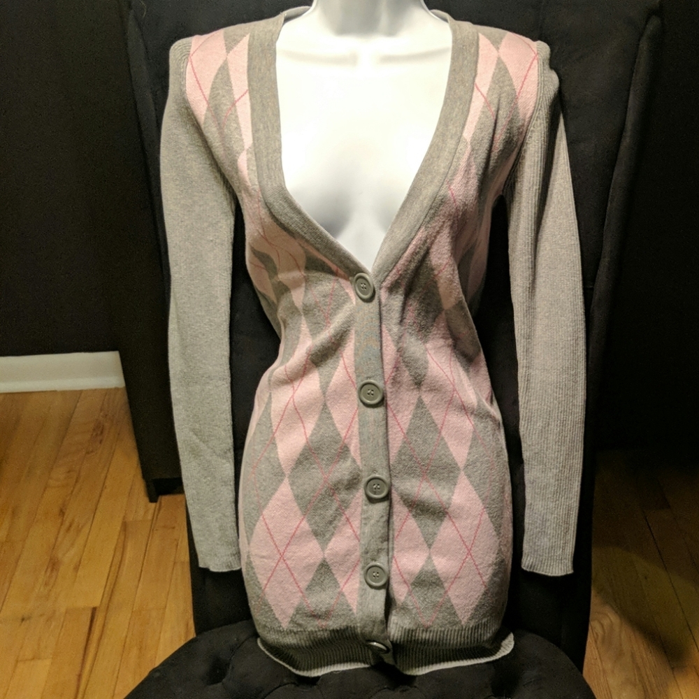 Say What? Long Argyle Button Up Sweater Cardigan